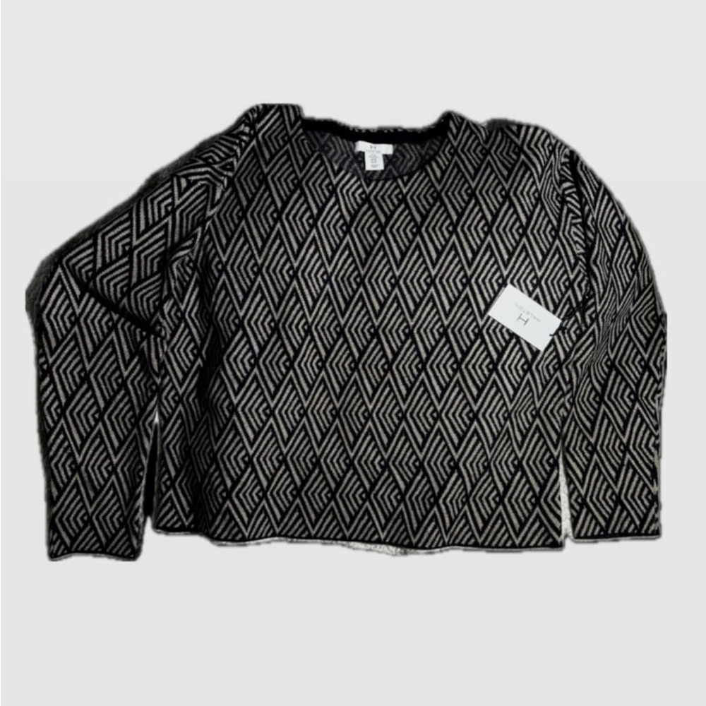 Halston Heritage Black and White Cropped Boxy Hoodie